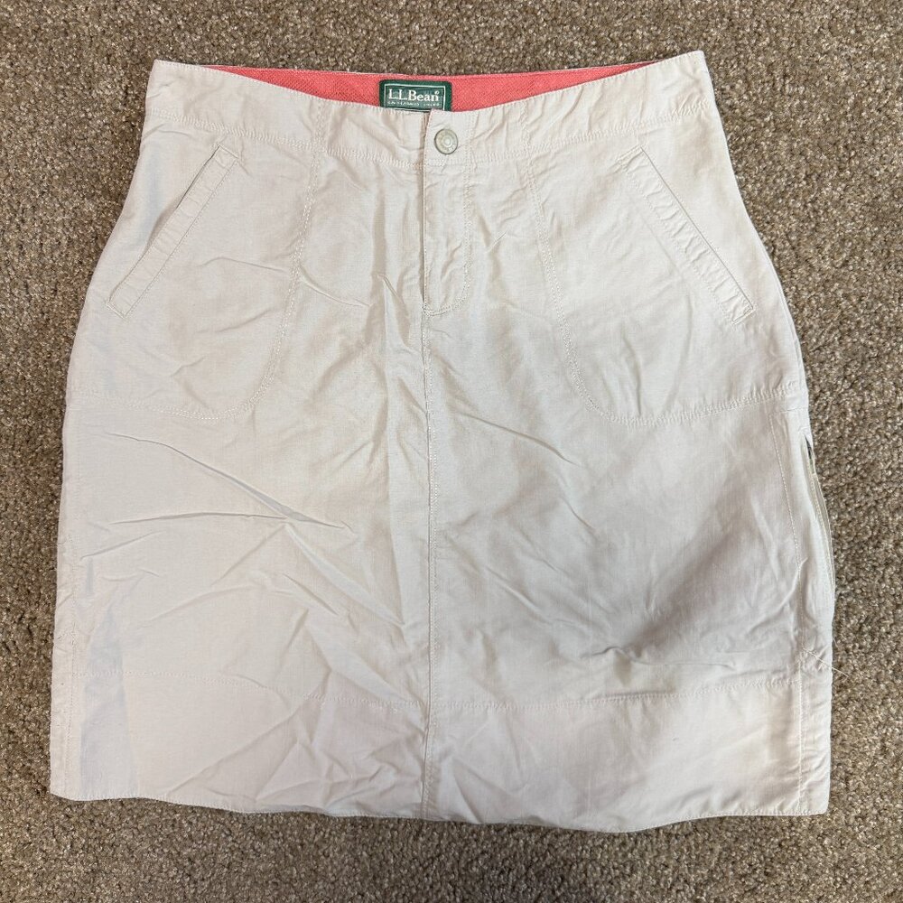 L. L Bean Nylon Short Skirt Sz 4 Beige Tan Travel Hiking Casual Outdoor Light